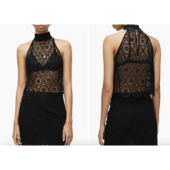 $122 AllSaints Lana Circle Lace Top in Black Women's size 10 US - Picture 1 of 5